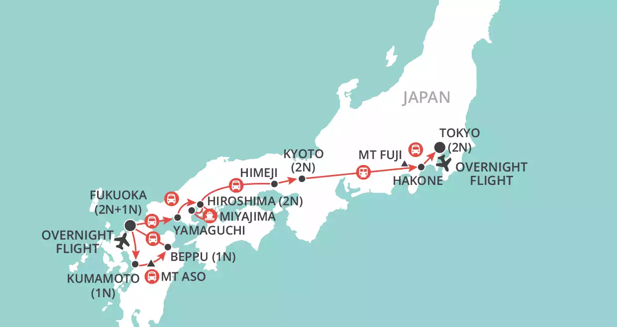 Japan & the Scenic South map