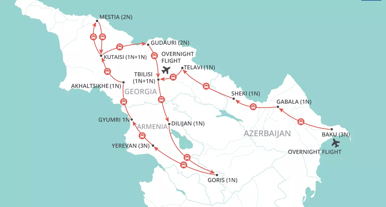 Georgia, Armenia & Azerbaijan map