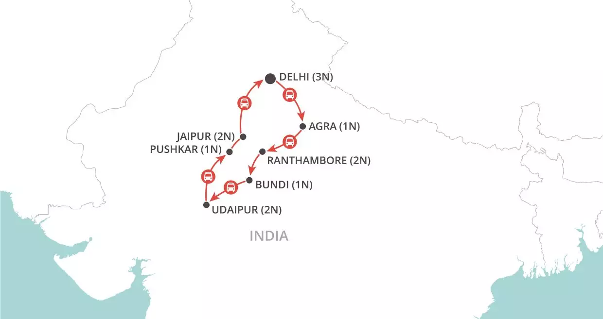 Jewels of India Private Tour map
