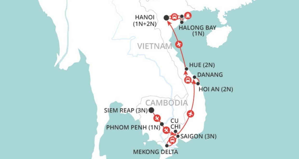 Vietnam & Cambodia Highlights Private Tour map