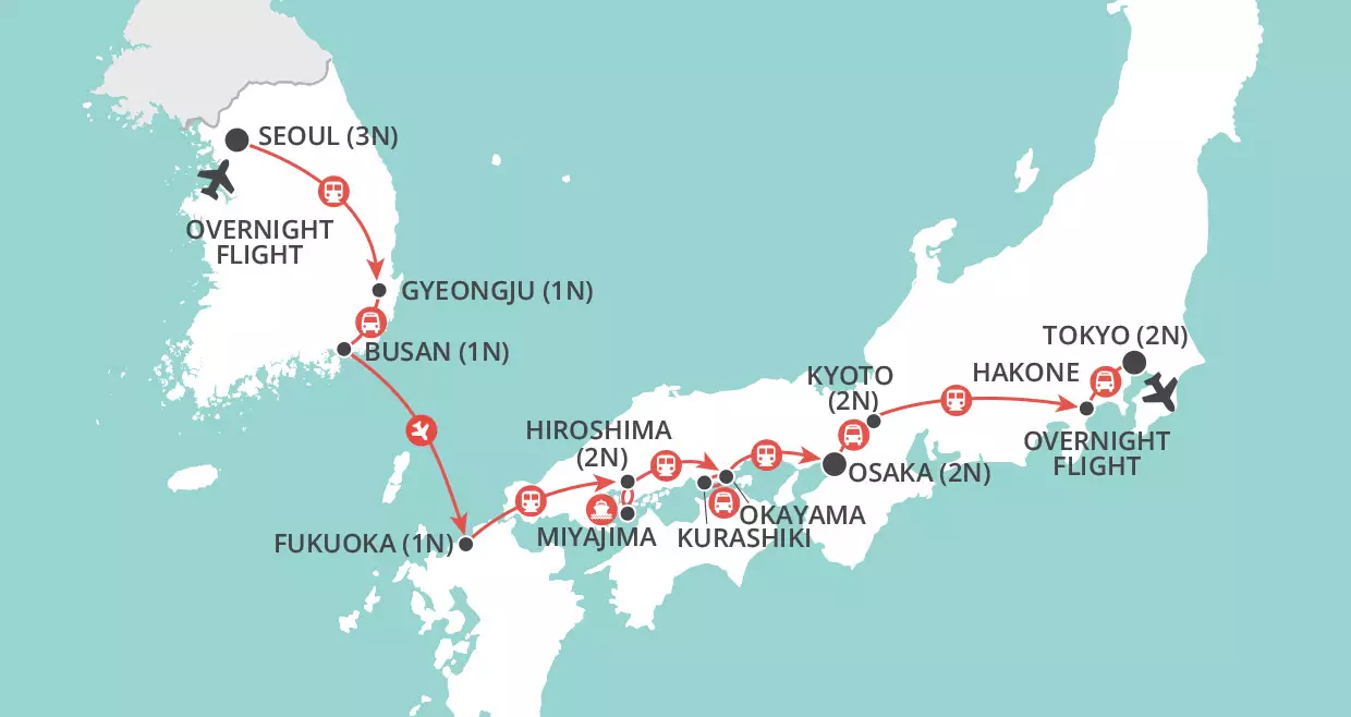 Essence of South Korea & Japan map