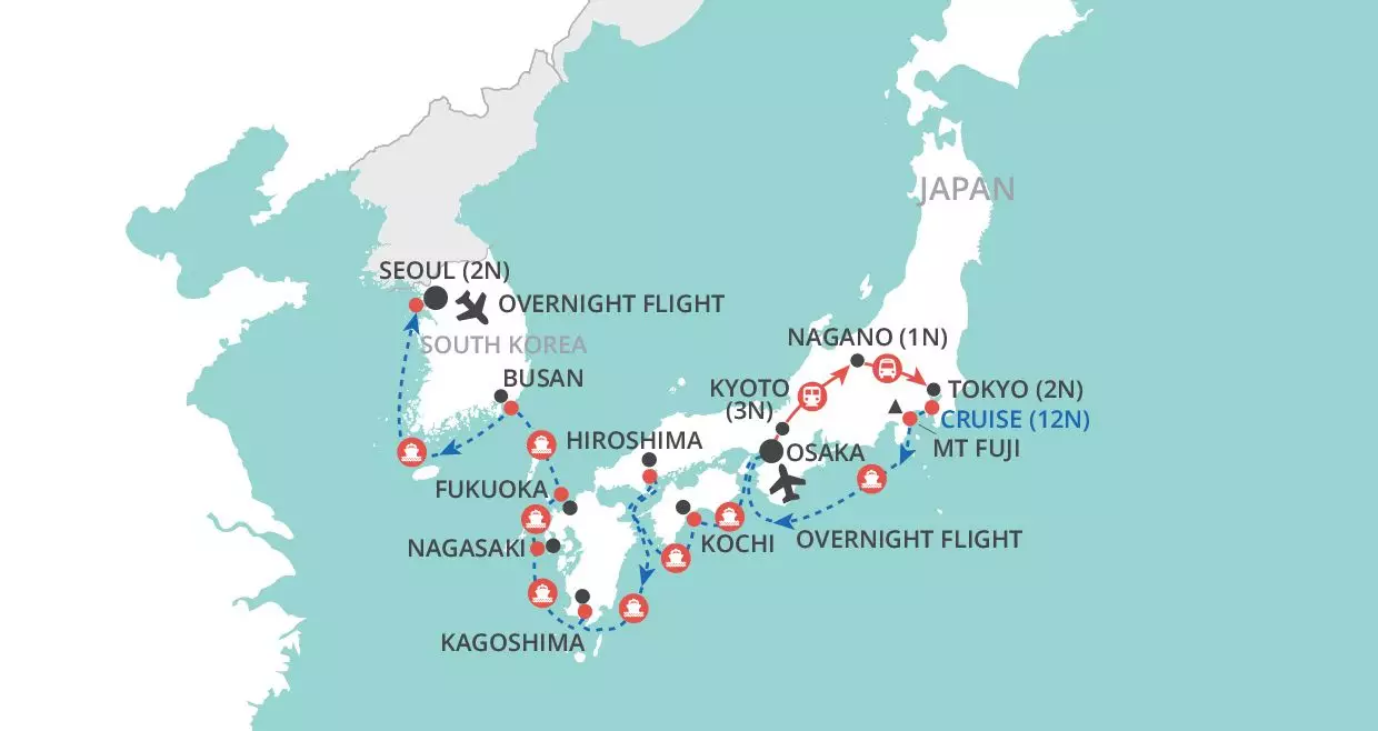 Osaka to Seoul  map