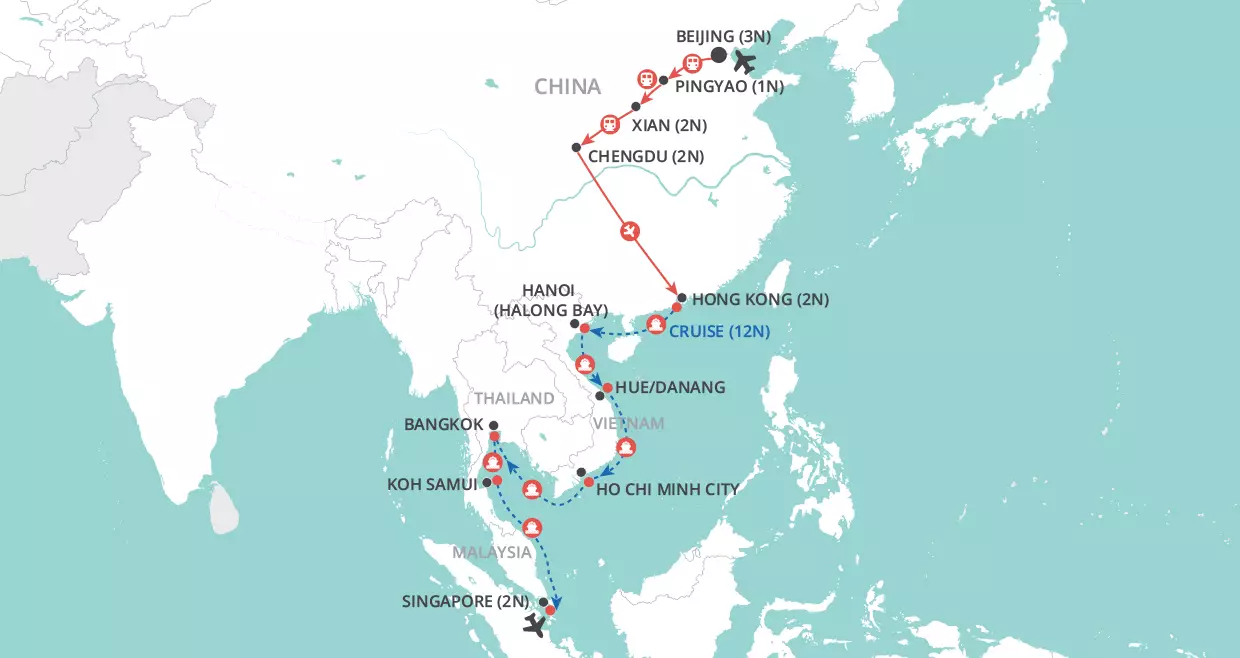 Beijing to Singapore map