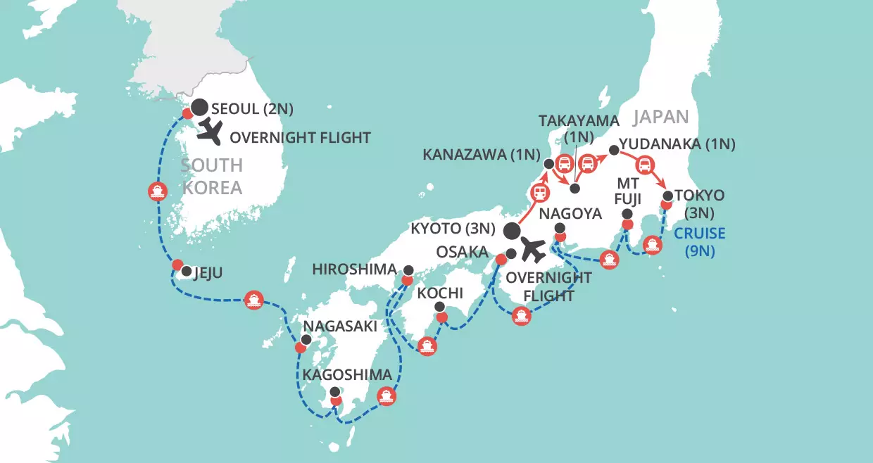 Japan & South Korea Explored map