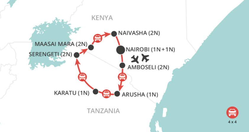 Treasures of Kenya & Tanzania map