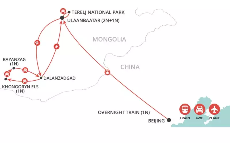 Trans-Mongolian Railway & the Gobi Desert map