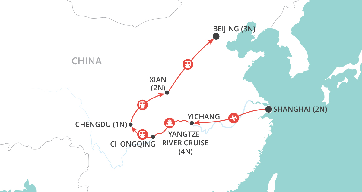 Pandas & Yangtze Cruise Private Tour map