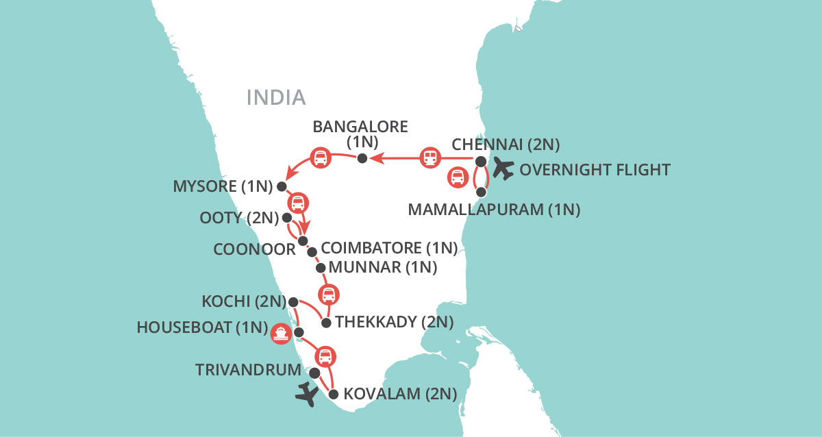 Kerala & the Southern Highlights map