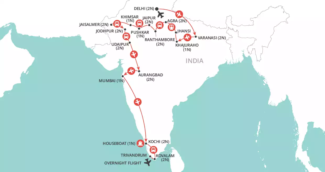 Grand Tour of India map